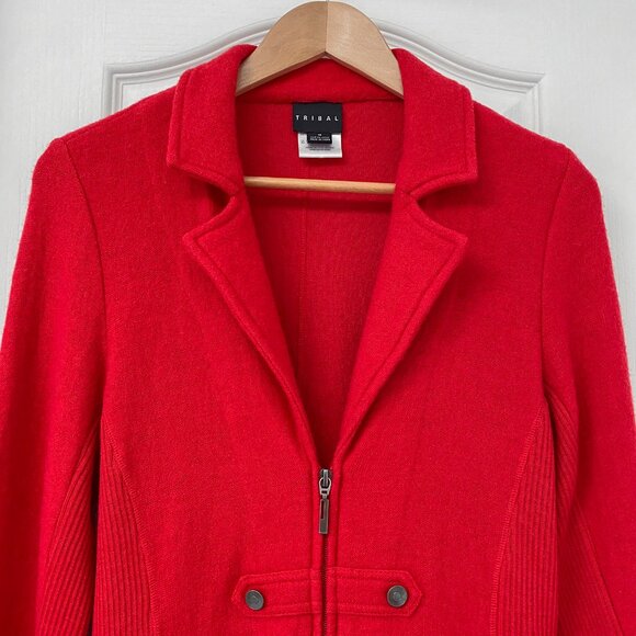 Tribal - Red Longsleeve Military Style Ribbed Sweater - Picture 3 of 7